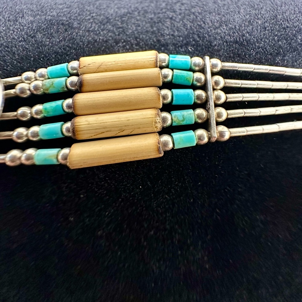 Sterling Silver Turquoise Bear Paw Bracelet | Native American Southwestern | 8” - Picture 4 of 5